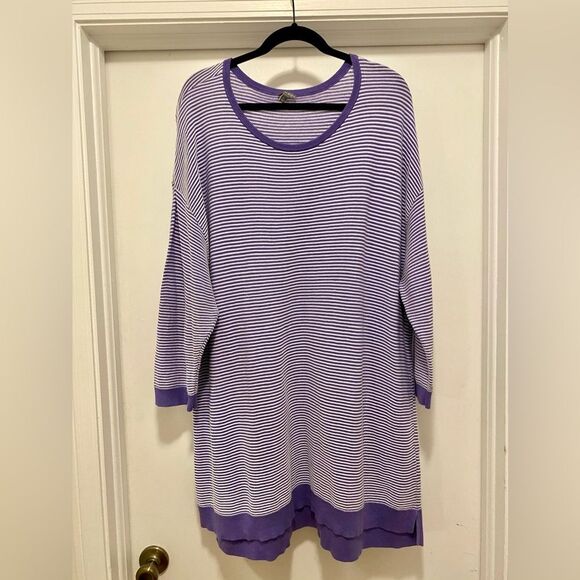 Talbots Striped Tunic Sweater Womens 3X Purple Elbow Pads Scoop neck Comfort - Picture 1 of 8